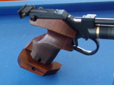 La pistola en cuestion es una Walther CP2 super-precisa con la peculiaridad de que se incluye un adaptador 12