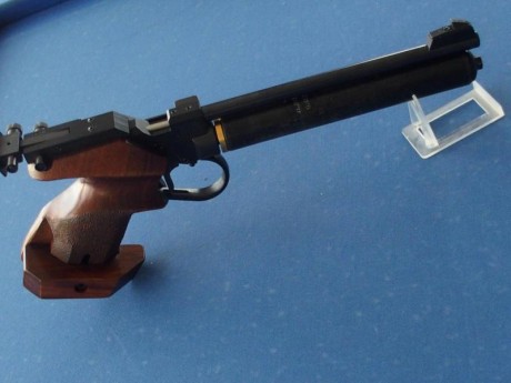 La pistola en cuestion es una Walther CP2 super-precisa con la peculiaridad de que se incluye un adaptador 10