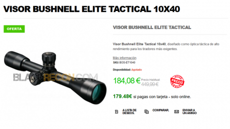Buenos días,
Pongo a la venta un conjunto formado por visor bushnell elite táctical 10x40 + anillas tps 21