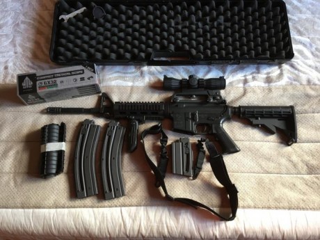 Vendo carabina semiautomatica Colt M4 calibre 22lr en perfecto estado
Tengo sus manuales, correa de transporte, 02