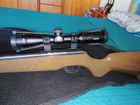 Carabina cometa fusion con mira Hawke y montajes sportsmatch medianos, todo en excelente estado. Tiene 00