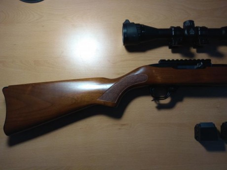 Hola, vendo Ruger 10/22 modelo Sporter.  Lleva, extensor de palanca de cargador, montura de visor, visor 02