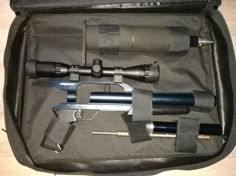Vendo rifle gunpower stealth, con silenciador , mira leapers, un canon 4'5mm, un cañón de 5'5mm y un cañón 00