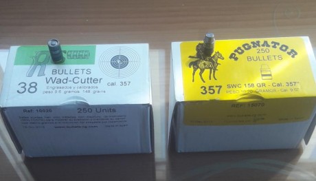Vendo puntas RG 38-357. Dispongo de 3 cajas Wad-Cutter y 6 cajas SWC.Las cajas están precintadas. Precio 00