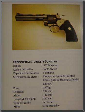  Vendo Colt Python 6" 357 Magnum .
Adjunto dos juegos de cachas las originales, unas de madera y 10