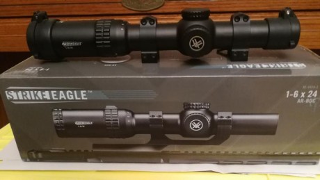 Hola.
Por venta de rifle, vendo visor Vortex Strike Eagle 1-6x24 con retícula iluminada AR-BDC.
Incluye 02