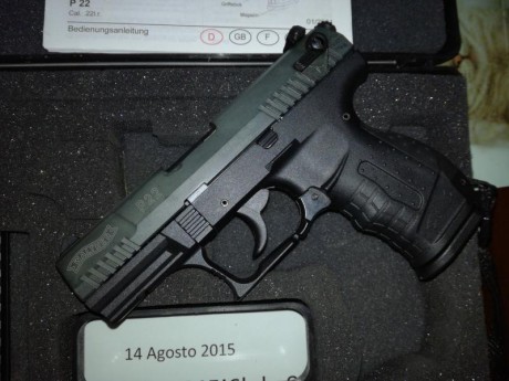 Vendo  Walther P22  en perfecto estado sin uso, registrada como tipo F en 180€ no negociable, gracias.
En 00