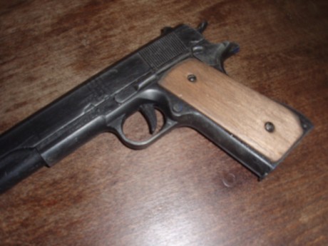 Buenas.
Colt mod. 1911 en plástico y cachas de madera. TOTALMENTE INERTE, ni detona ni airsoft, ni siquiera 10