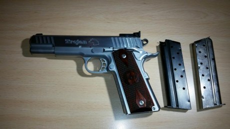 Vendo pistola STI Trojan 5" cromada de 9 mm y dos cargadores.
Está guiada en F y tiene poco uso.
El 01