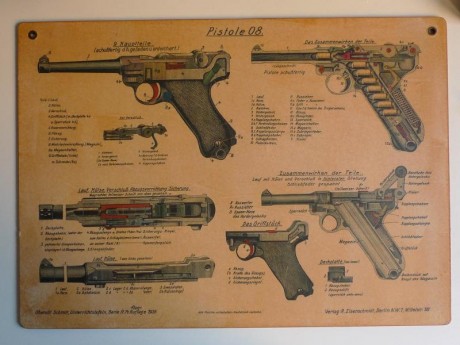 Lámina reproducción del original de 1938, a tamaño mitad, para la instrucción en el manejo de esta pistola.
Medidas 00