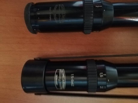 Un amigo vende estos dos visores, uno es un 1,5 a 6 x 42 con carril s&b y el otro un 1/4 a 4 sin campana 00