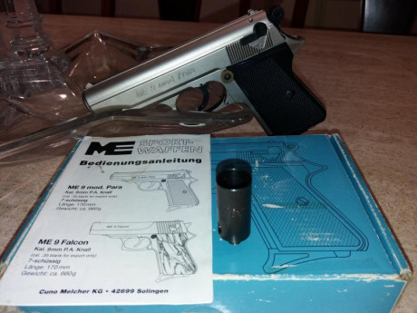  Precio.- 70 € 
Modelo Walther, Kal. 9 mm P.A. Knall
¡ Está Nueva! solo ha disparado un cargador!
7 disparos, 02