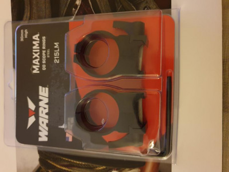 Se venden anillas WARNE, MAXIMA, desmontables, para tubo de 30 mm.,
Estan completamente nuevas sin sacar 01