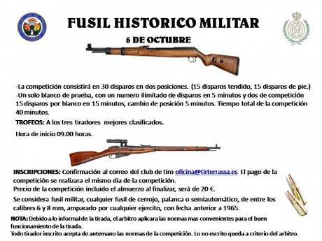 Hola compañeros, el dia 5 de Octubre en Terrassa, se celebrara una nueva tirada a 50 mtrs de Fusil Historico 10