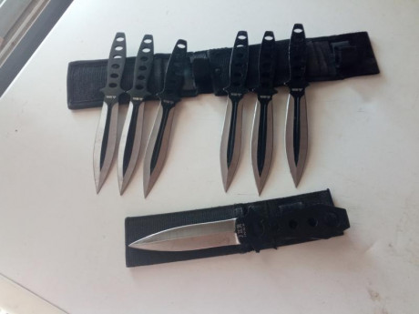 Vendo 7 cuchillos de lanzar, dos juegos de tres y otro individual se venden en un lote los 7 juntos, precio 02