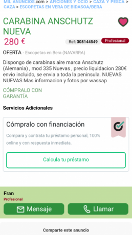 Hola  . He visto este anuncio en milanuncios y como parecen armas muy buenas  ,  por di a alguien le interesase 00