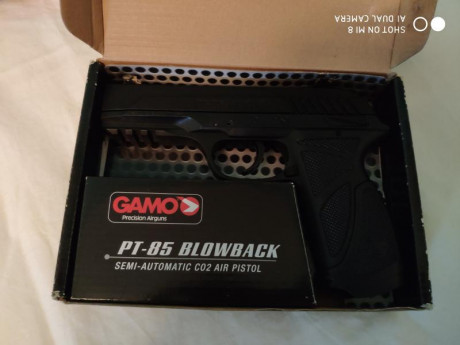 Hola

Vendo gamo pt-85 blowback calibre 4,5 con cargador rotativo multitiro en su caja original
Con poco 10