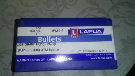 Cambio caja cerrada de 100 puntas scenar 250 grains de calibre 338 por otras puntas del mismo calibre 00