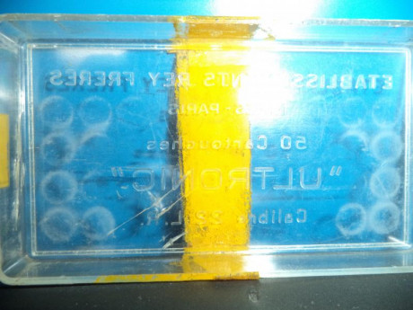 Vendo caja cartuchos 22LR Rey Frêres "Ultronic".

5 €, sólo entrega en mano para evitar roturas 00