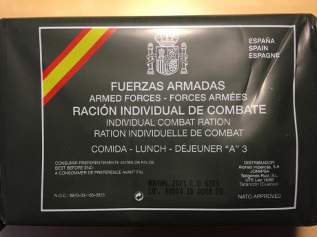 Se venden pack de raciones de combate, desayuno/comida/cena

El pack de tres raciones son 25 euros mas 02