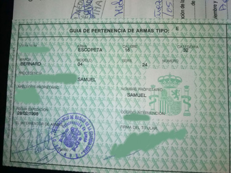 Vendo escopeta de caza marca BERNARD calibre 16 .
No la utilizo  .350 e
Todos los papeles en regla.
Proxima 01