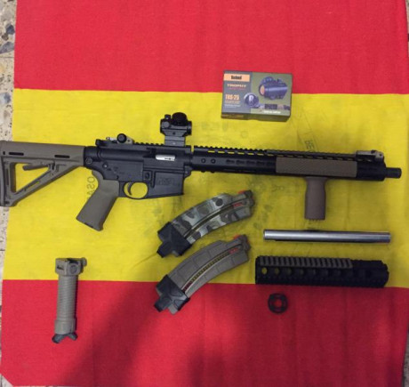 Mp15-22lr 
-2 cargadores 
-miras abatibles kac 
-visor punto rojo Bushnell trs-25
-guardamanos keymod 00