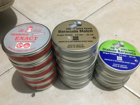 lote balines compuesto por 
5 latas jsb exat 
5 latas barracuda macht extra eavy 
3 latas barracuda extra 00