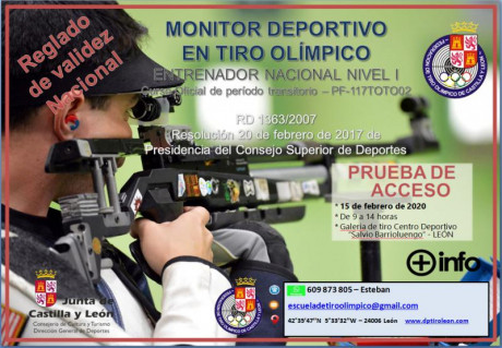 La Federación de Tiro Olímpico de Castilla y León convoca un Curso Reglado de validez nacional.
El plazo 00