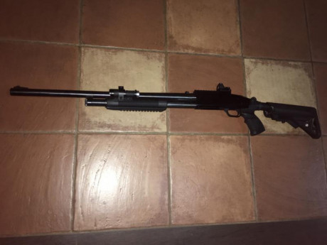 Vendo Mossberg combo con dos juegos de cañones, uno rayado para bala y otro liso, culata retractil con 00