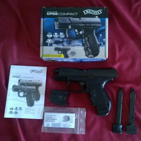 Walther CP99 Compact Blowback CO2  con laser picantiny y cargador de repuesto 

  Regalo caza balines 00