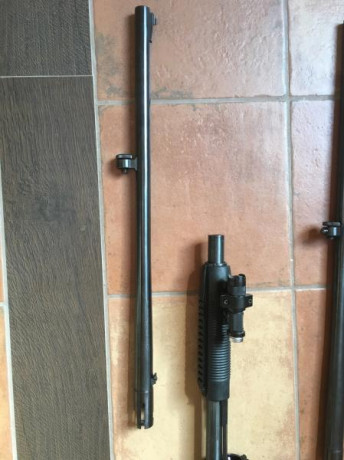 Vendo Mossberg combo con dos juegos de cañones, uno rayado para bala y otro liso, culata retractil con 30