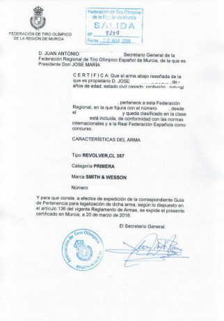 Se puede quitar en F un revolver del 22 de 6" que está quiado en otra licencia, la de un guardia 50