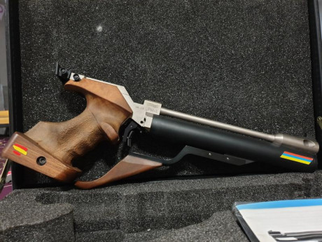 Hola.  Cambio pistola aire walther LPM 1  versión aluminio. Calibre 4.5 . Es de palanca muy suave.Perfecto 02