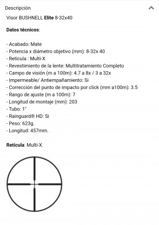 Se vende/cambia Bushnell Elite 4200 8*32x40.
Tubo de 1" con anillas Warne máxima incluidas.
Solo 10