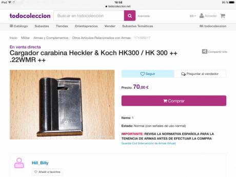 Estoy interesado en cargadores carabina HK modelo 300 30