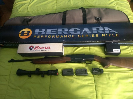 En venta equipo  compuesto  por:
-Rifle bergara  B15 calibre 300wm, paso de estria 1:10, con rail picatiny 21