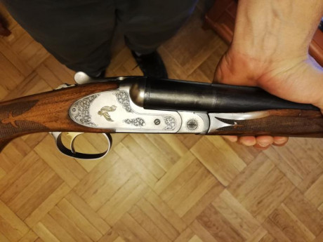 Paralela Hermanos Zabala cal 12. Recamara magnum. Expulsora. Monogatillo con selector de tiro y polichoks 10
