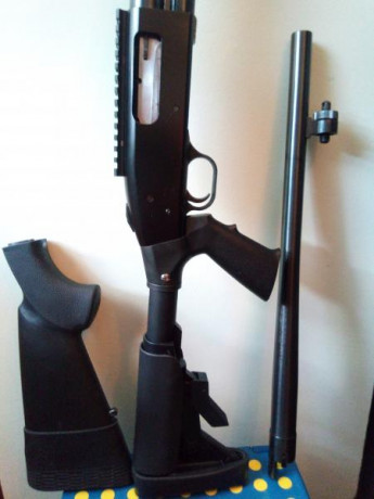 Hola,
Vendo escopeta Mossberg 500 cal 12 con dos cañones:
-Cañon cilíndrico de 47 cms
-Cañon rayado de 01