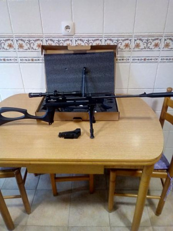 Hola, vendo esta Stinger Ares, cal.5.5, con su caja original, dos cargadores, cañón largo y corto, visorcillo 02