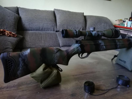 hola a todos, vendo carabina de resorte hatsan 125, pintada camo tiger, venia de fabrica con el muelle 01