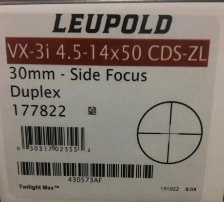 Pongo a la venta este magnifico visor LEUPOLD VX3 i 4,5-14 X 50, tubo de 30 mm, torretas CDS zero lok(1/4 00
