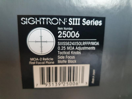 Vendo visor Sightron SIII 6-24×50 con primer plano focal de tecnología japonesal. Está nuevo. anillas 00