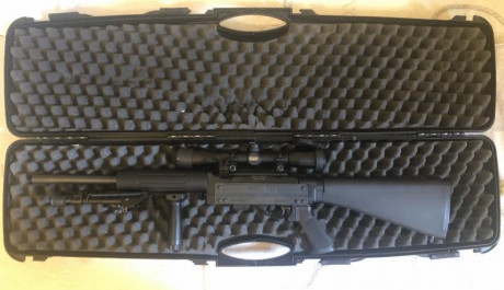 REMINGTON 597 VTR calibre 22lr (CAÑÓN PESADO)
Visor Leapers ,Bipode tipo Harris ,adaptador para mano en 02