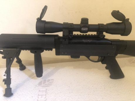 REMINGTON 597 VTR calibre 22lr (CAÑÓN PESADO)
Visor Leapers ,Bipode tipo Harris ,adaptador para mano en 00