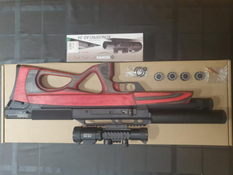 Vendo esta maravilla de Edgun, con espectacular culata laminada en rojo. La carabina se entrega en su 12