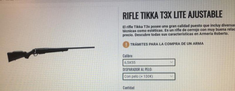 Pongo a la venta este TIkka tx3 lite, culata regulable, disparador a pelo, y pieza cubre disparador
 Y 90