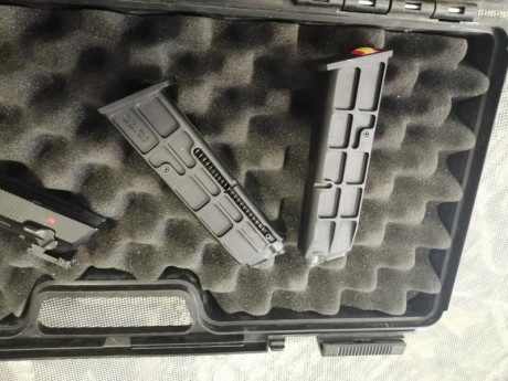 Muy poco uso en el 9 Parabellun y menos aún en el carro del 22,incorpora dos cargadores por calibre,laser 21