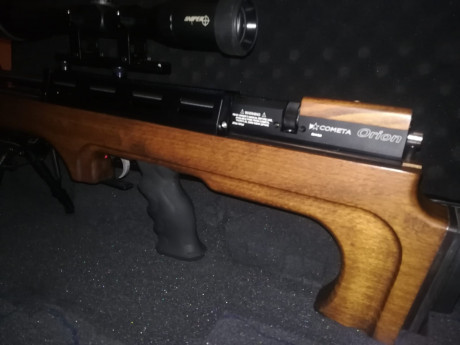 Hola a todos, un amigo vende por dejar la afición su
Carabina Cometa Orión Bull Pup , PCP
Calibre 4,5
Visor 40