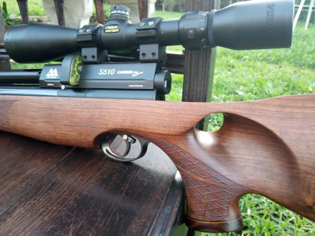 AA s510 thumbole nogal zurdo.
Impecable y sin tuneos. 
Superprecisa.
Calibre 5.5
Visor bsa 3-9×44
500e 12