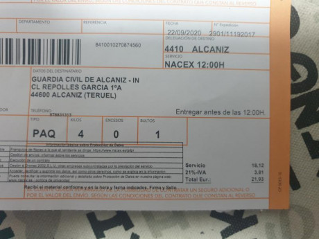 Hola, hice un cambio de una carabina con un compañero del foro, me envió una carabina de Alicante a Ponferrada 110